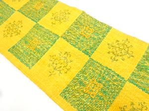 リサイクル　手織り真綿紬市松に華紋模様織り出し名古屋帯